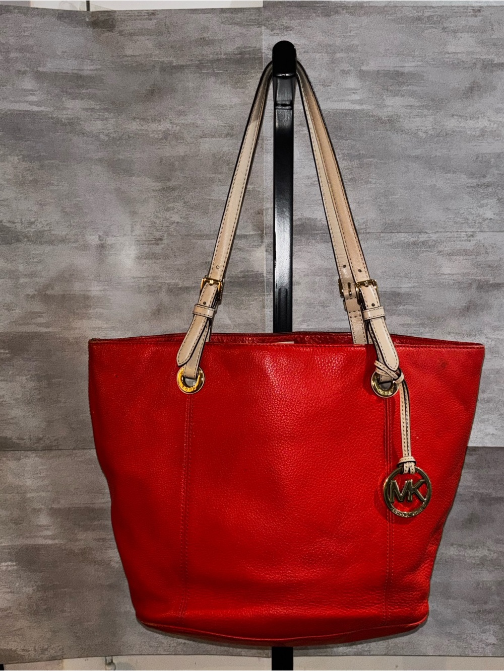 Michael Kors Red Leather Tote with Contrast Straps